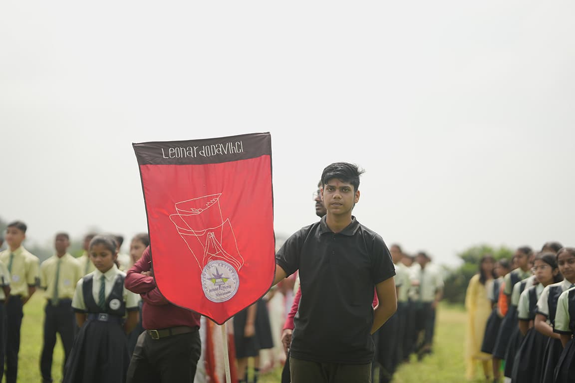 Students preparing props for a performance