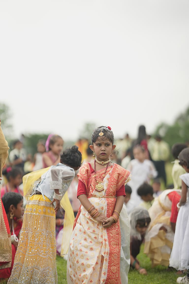Students rehearsing in coordinated outfits