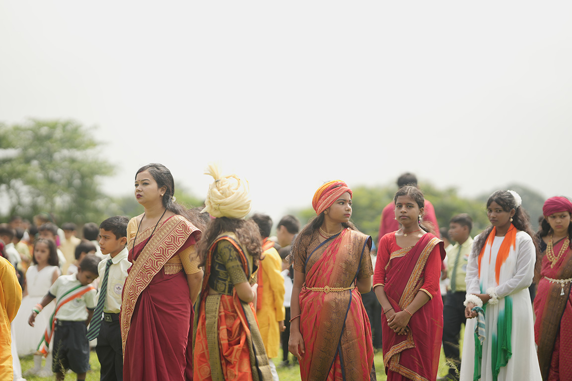 Teacher and students during a school event